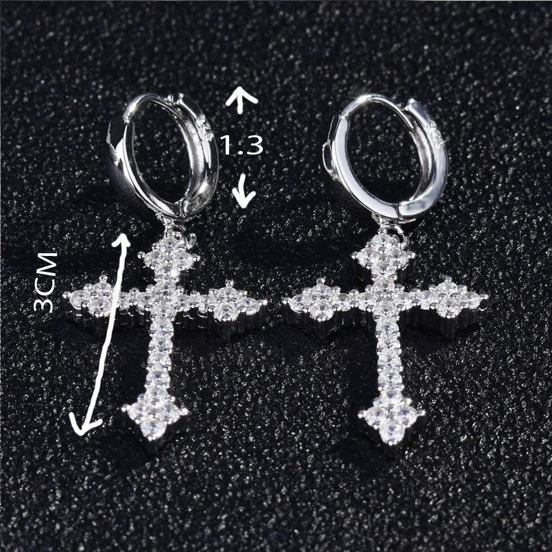 Sterling silver dangling cross earring for men | Emmanuela® men's gift –  Emmanuela - handcrafted for you®